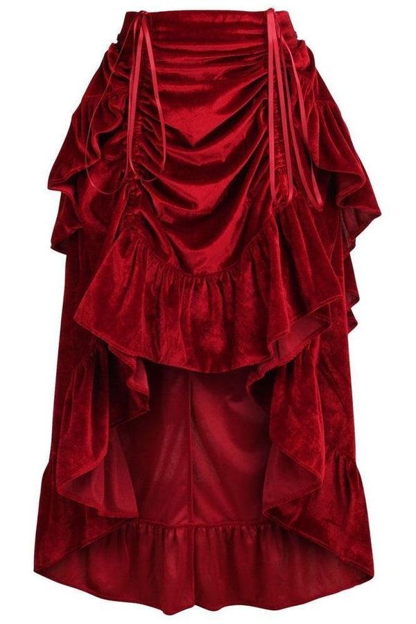 Daisy Corsets Dark Red Velvet Adjustable High Low Bustle Skirt