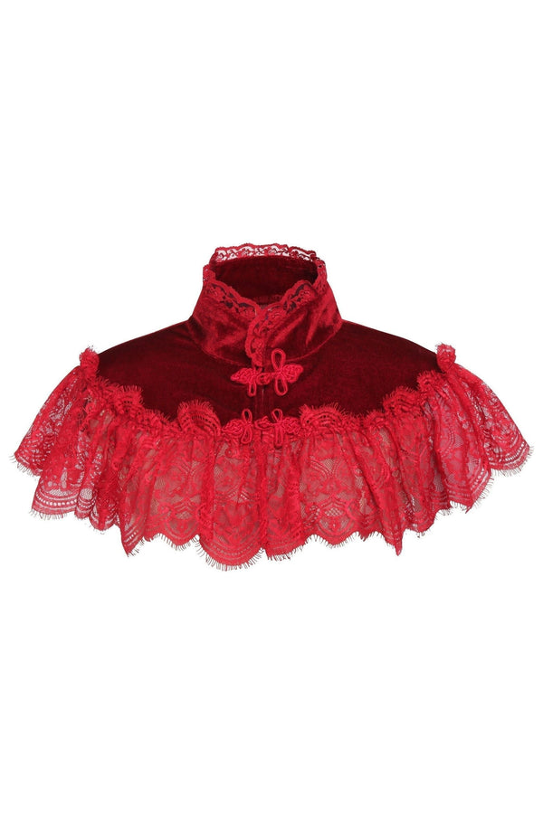 Daisy Corsets Dark Red Velvet & Lace Capelet ACC-95