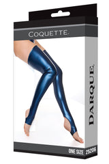 Coquette Darque Blue Metallic Stay Up Stockings Stretch Thigh Highs