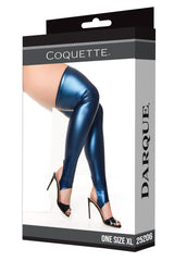 Coquette Darque Blue Metallic Stay Up Stockings Stretch Thigh Highs