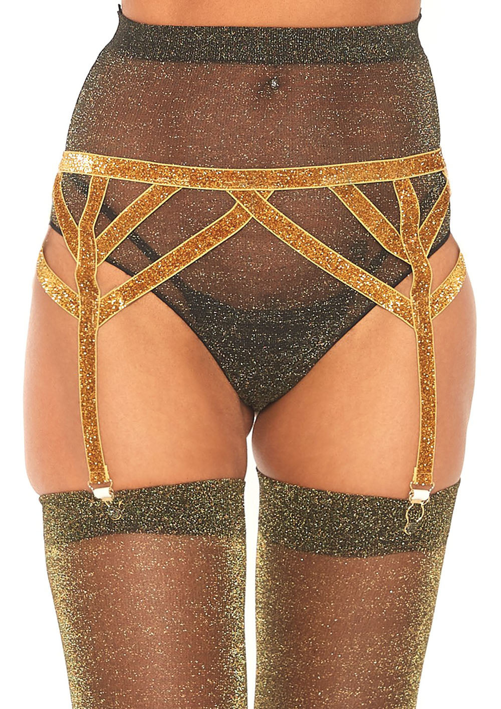 "Shimmer Lurex Elastic Garter Belt - One Size - Gold LA-8887"