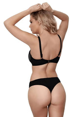 Axami Deco Shimmer Thong and matching bra in black shimmering material with delicate tulle.