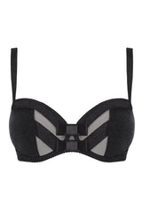 Axami Deco Shimmer Unlined Bra: black shimmering material, delicate tulle, shiny straps, and big bows.