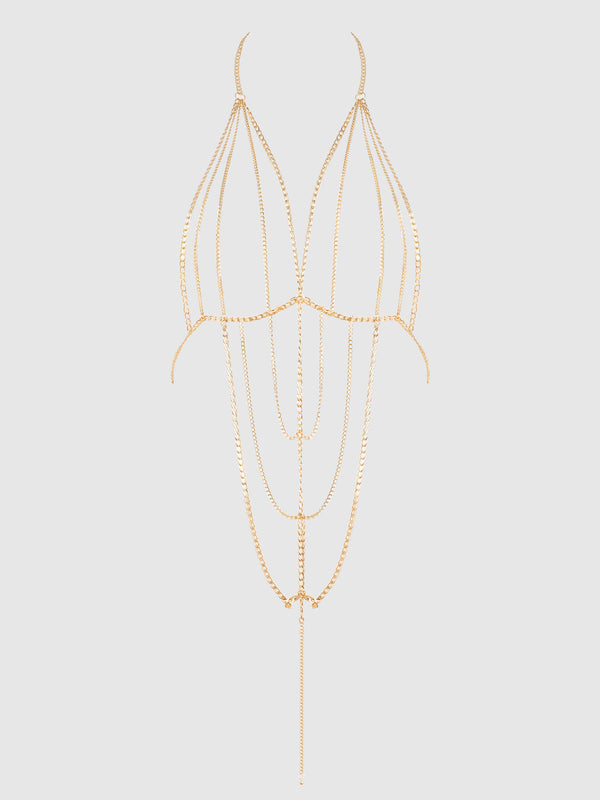 House of Desire Deep V-Plunge Chain Teddy Gold