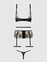 Delilah Embroidered Push-up Bra Set Black/Taupe