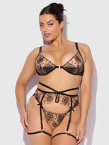 Delilah Embroidered Push-up Bra Set Black/Taupe