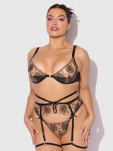 Delilah Embroidered Push-up Bra Set Black/Taupe