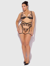 Delilah Embroidered Push-up Bra Set Black/Taupe