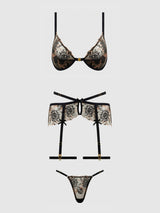 Delilah Embroidered Push-up Bra Set Black/Taupe