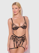 Delilah Embroidered Push-up Bra Set Black/Taupe