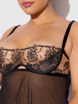House of Desire Queen Delilah Embroidered Sheer Babydoll Set Black/Taupe