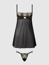 House of Desire Queen Delilah Embroidered Sheer Babydoll Set Black/Taupe