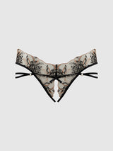 Delilah Embroidered Sheer Hipster Ouvert Panty Black/Taupe