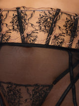 House of Desire Queen Delilah Embroidered Sheer Open Back Garter Skirt Black/Taupe