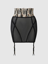 Delilah Embroidered Sheer Open Back Garter Skirt Black/Taupe