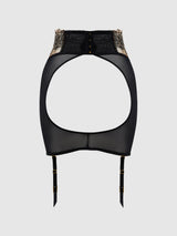 Delilah Embroidered Sheer Open Back Garter Skirt Black/Taupe