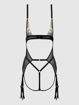 Delilah Embroidered Sheer Teddy Black/Taupe