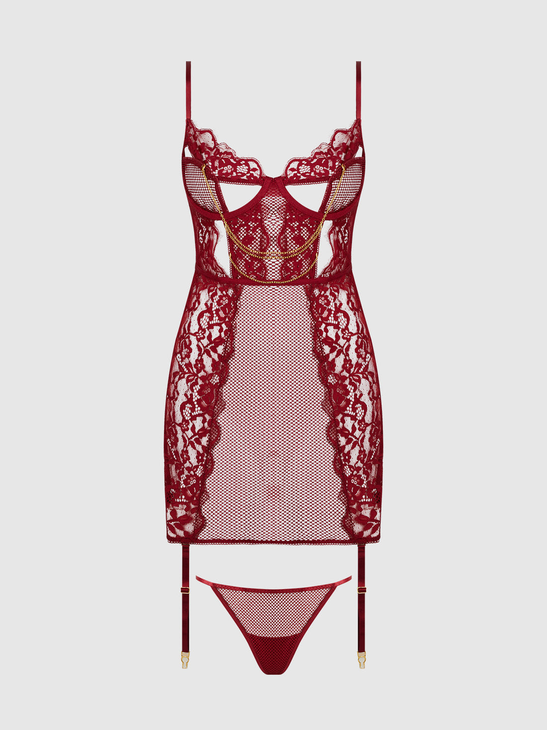 Dezi Lace & Chain Chemise Set Rhubarb