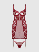 Dezi Lace & Chain Chemise Set Rhubarb