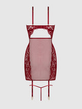 House of Desire Queen Dezi Lace & Chain Chemise Set Rhubarb