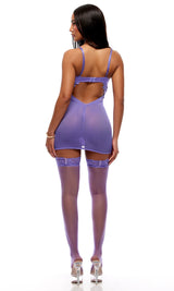 See It Through Guipure Lace Chemise w/Thong & Stockings