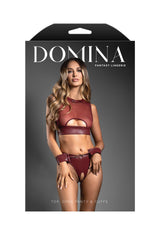 Fantasy Lingerie Domina Embossed Faux Leather Sheer Top & Panty Set Burgundy