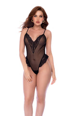 Dotted Mesh Plunge Lace Up Teddy - Mapale