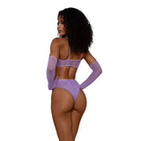 Dreamgirl Lace Bralette Panty and Gloves Set - One Size - Lilac
