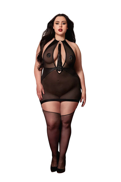 Dreamgirl Ulitmate Garter Slip and Flogger - One Size - Black
