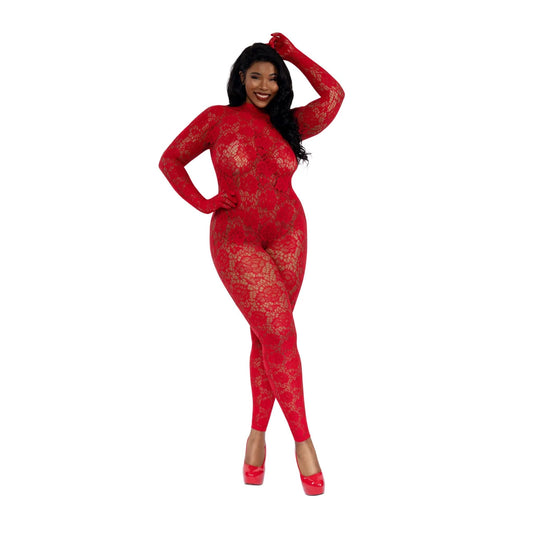 Dreamgirl Gloved Bodystocking Diamond - Queen - Red