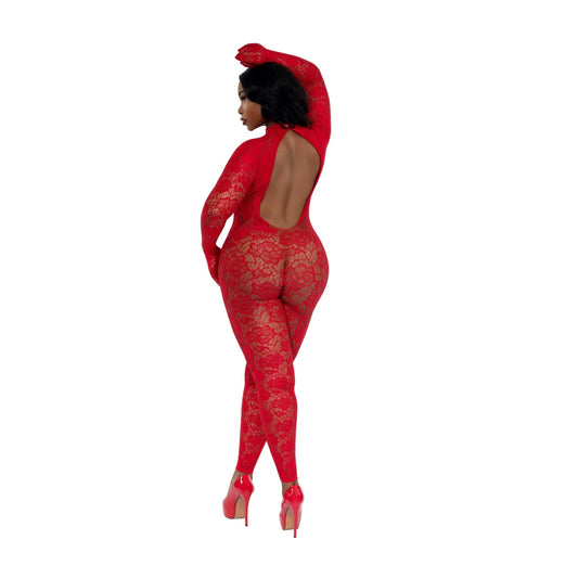 Dreamgirl Gloved Bodystocking Diamond - Queen - Red