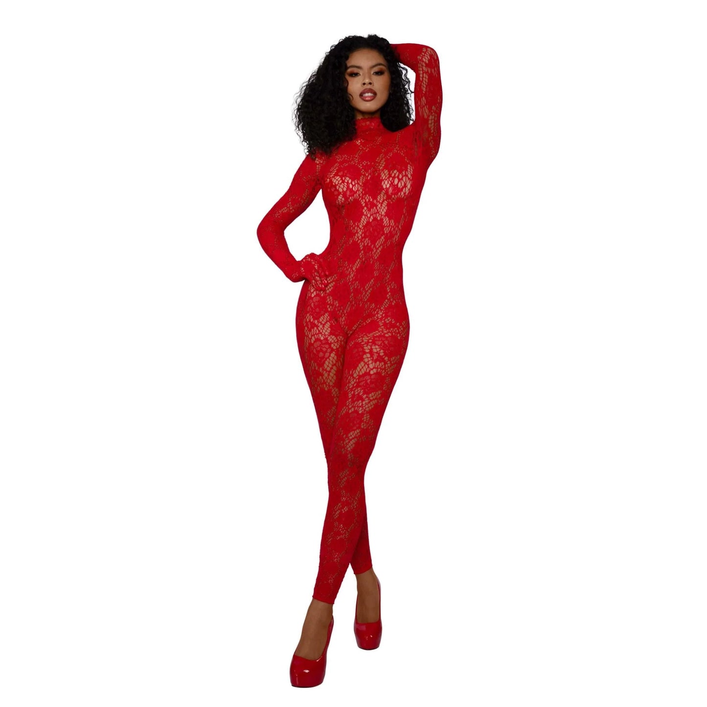 Dreamgirl Gloved Bodystocking Diamond - One Size - Red