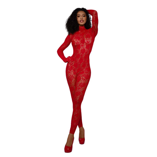 Dreamgirl Gloved Bodystocking Diamond - One Size - Red