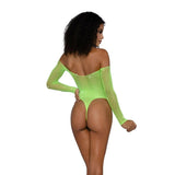 Dreamgirl Rhinestone Off Shoulder Bodystocking - One Size - Neon Lime