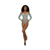 Dreamgirl Rhinestone Off Shoulder Bodystocking - One Size - Agate