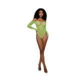 Dreamgirl Rhinestone Off Shoulder Bodystocking - One Size - Neon Lime