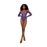 Dreamgirl Rhinestone Off Shoulder Bodystocking - One Size - Ultra Violet