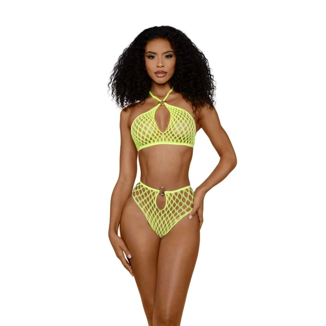 Dreamgirl Situation Net 2-Piece Lingerie Set - One Size - Neon Yellow
