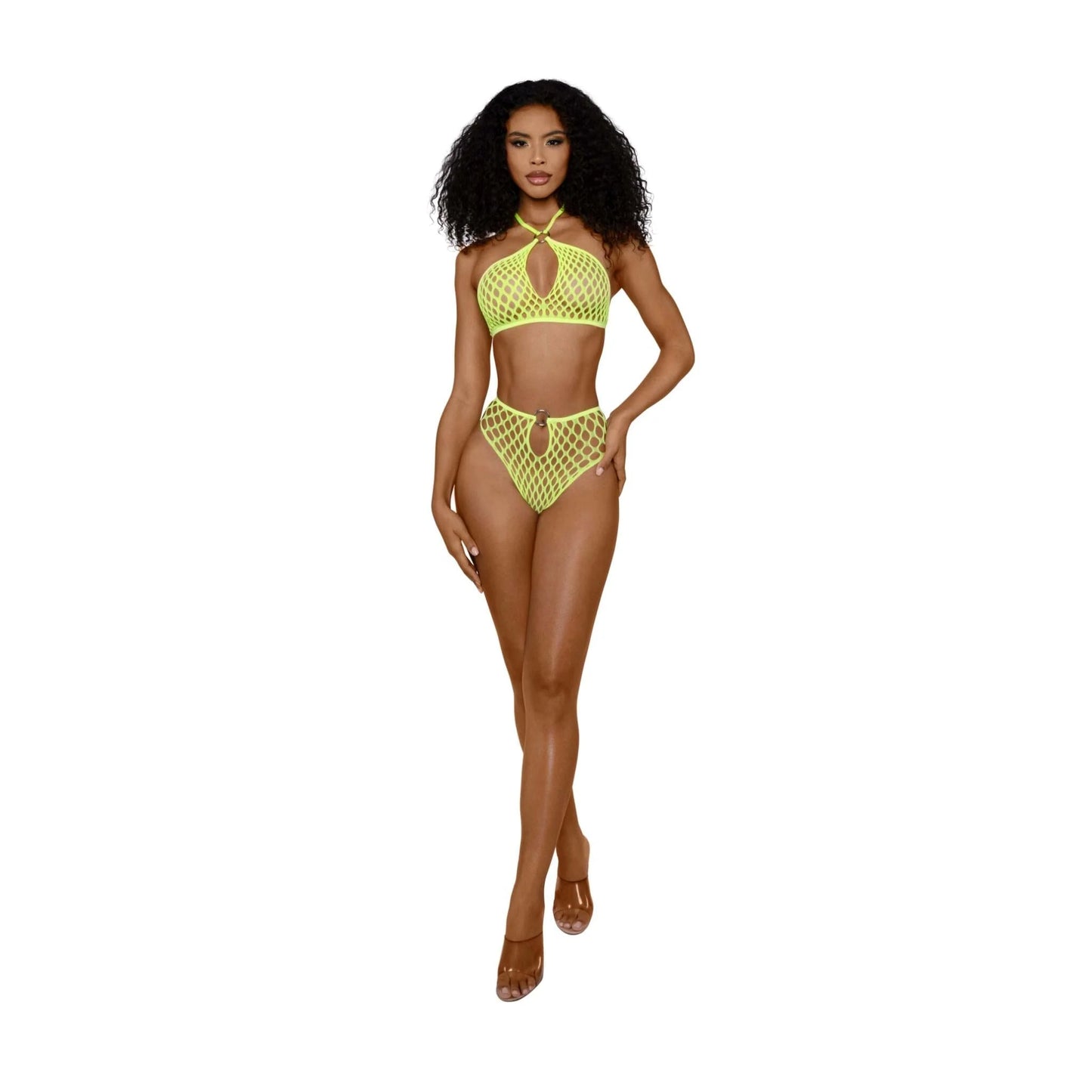 Dreamgirl Situation Net 2-Piece Lingerie Set - One Size - Neon Yellow