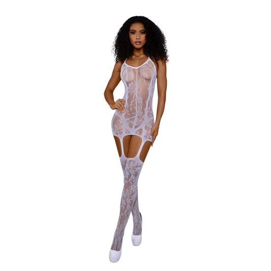 Dreamgirl Triniad Gartered Bodystocking - One Size - White