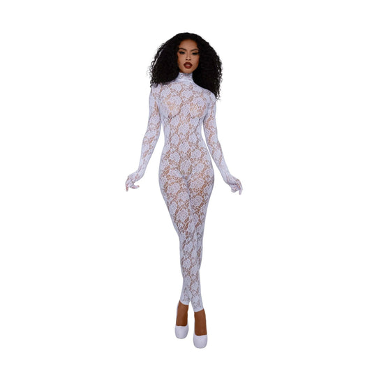 Dreamgirl Gloved Bodystocking Diamond - One Size - White