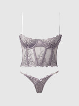 Eden Embroidered Lace Bustier Bra & G-String Set