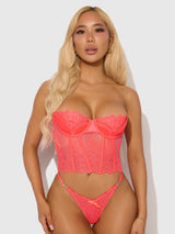 House of Desire Queen Eden Embroidered Lace Bustier Bra & G-String Set Coral