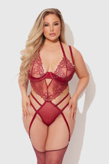Eden Embroidered Lace Gartered Teddy