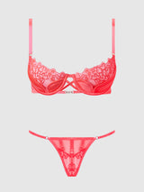 Eden Embroidered Lace Satin Cups Bra & G-String Set