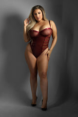 Fantasy Edge Queen Crotchless Open Back Teddy Burgundy-Rebel Romance