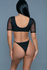BeWicked Elena One Piece Swimsuit with Mesh Sleeves Black