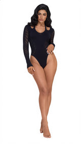 BeWicked Elody Bodysuit Rhinestone Embellishments Striped Mesh Contrast