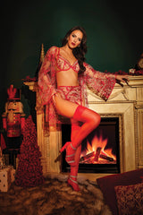 Coquette Embroidered Tulle Bra Set w/Ruffled Trim, Garter Belt & G-String