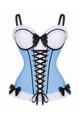 Daisy Corsets Lavish Black/White/Blue Stretch Lycra Bustier Corset with Underwire Cups